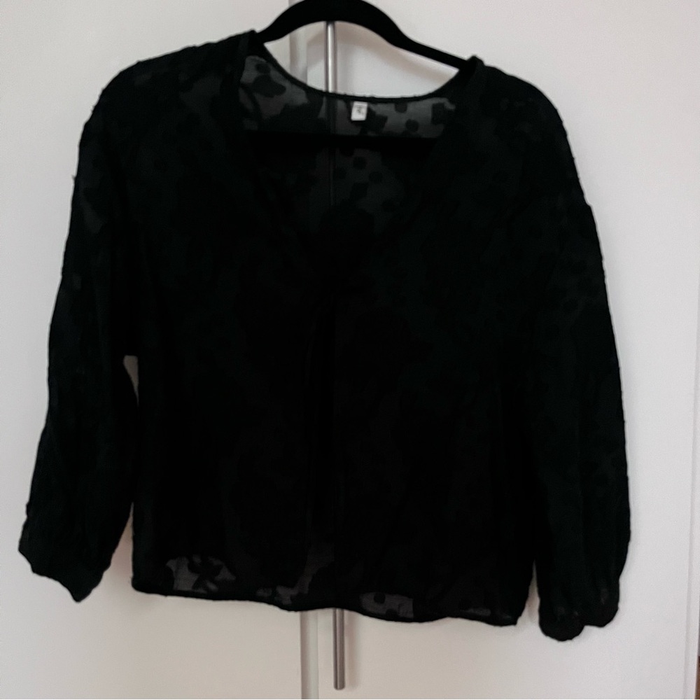 Yse Paris Black Sheer Tie Front Top